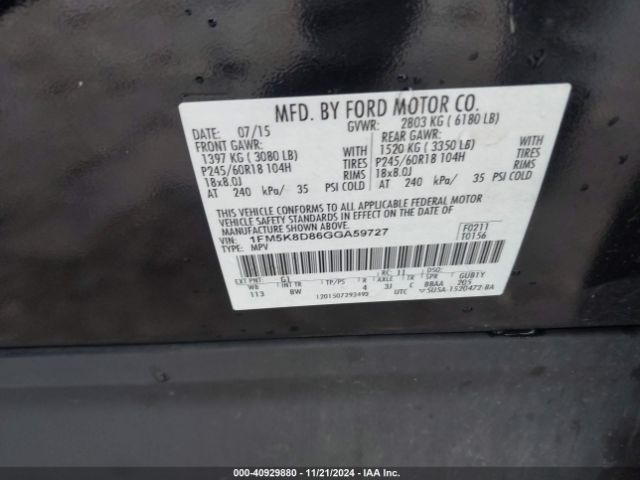 1FM5K8D86GGA59727 Ford EXPLORER XLT