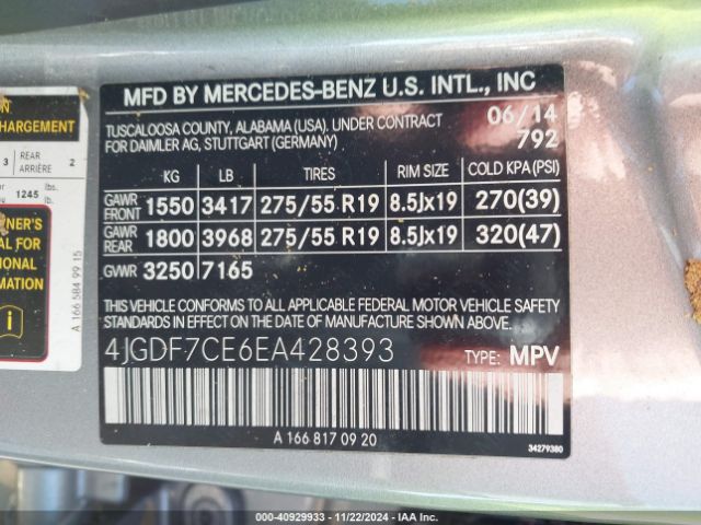 4JGDF7CE6EA428393 Mercedes-Benz Gl 450 4matic