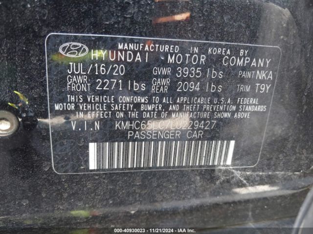 KMHC65LC7LU229427 Hyundai Ioniq Hybrid Blue