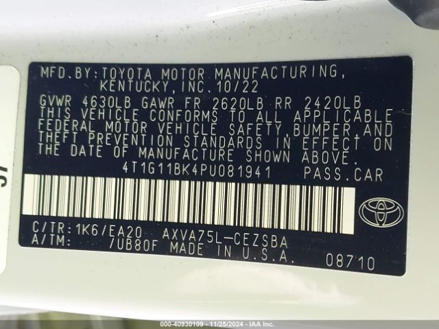 4T1G11BK4PU081941 Toyota Camry Se Awd