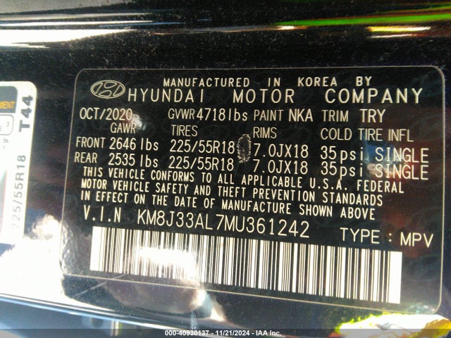KM8J33AL7MU361242 Hyundai TUCSON SEL