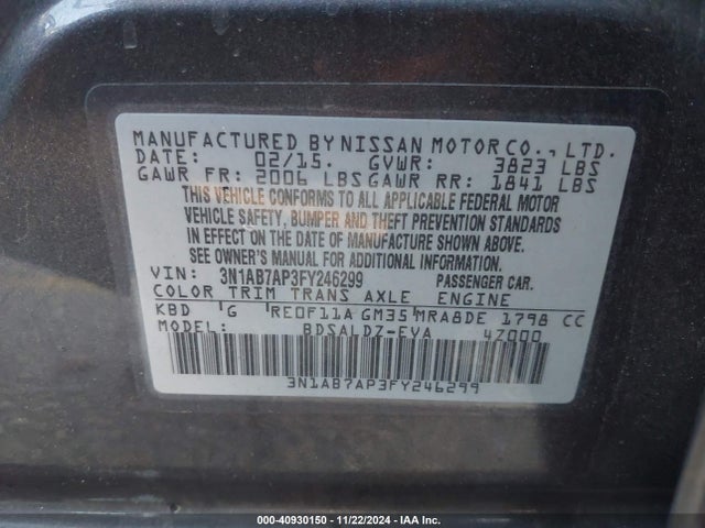 Nissan SENTRA SV 2015 3N1AB7AP3FY246299 Image 9