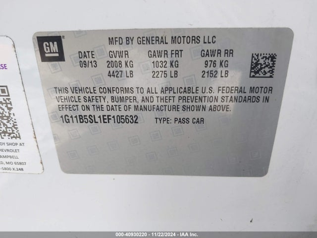 Chevrolet Malibu 1ls 2014 1G11B5SL1EF105632 Image 9