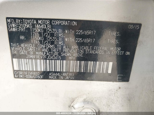 Toyota RAV4 LE 2015 JTMBFREV7FJ043415 Image 9