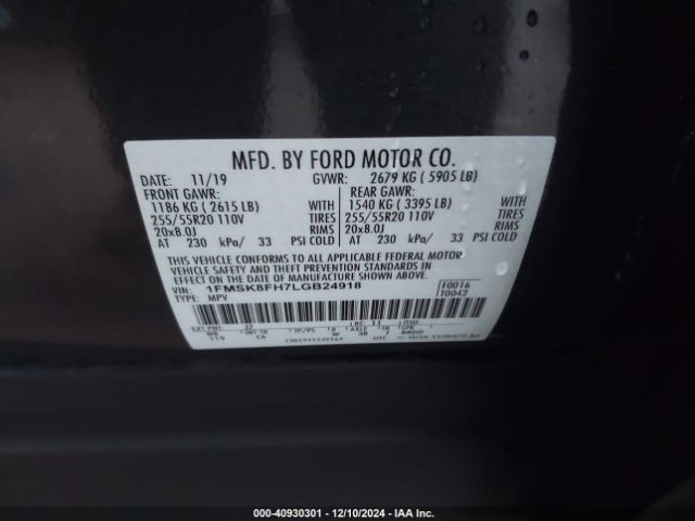1FMSK8FH7LGB24918 Ford Explorer Limited