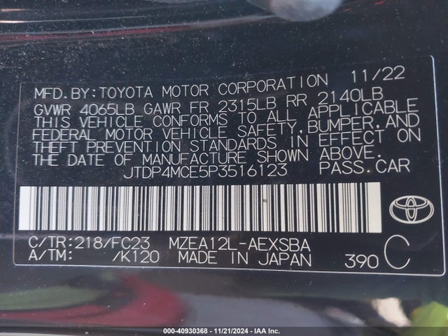 Toyota COROLLA SE 2023 JTDP4MCE5P3516123 Image 9