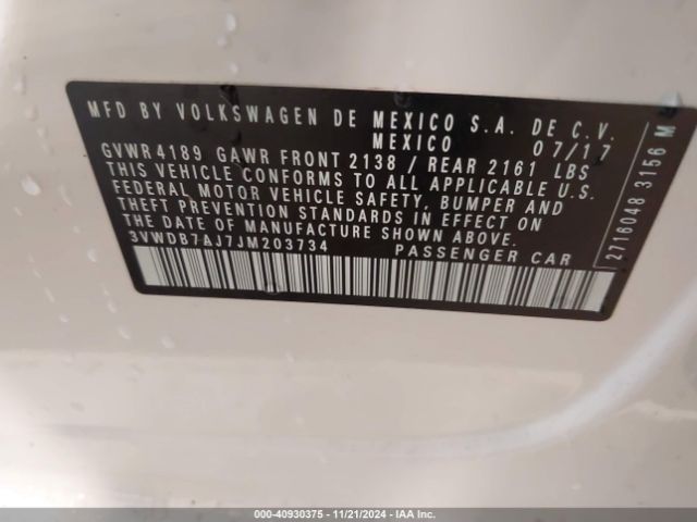 3VWDB7AJ7JM203734 Volkswagen Jetta 1.4t Se/1.4t Wolfsburg Edition