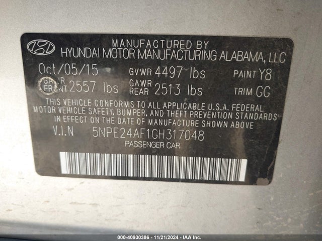 Hyundai SONATA SE 2016 5NPE24AF1GH317048 Image 9