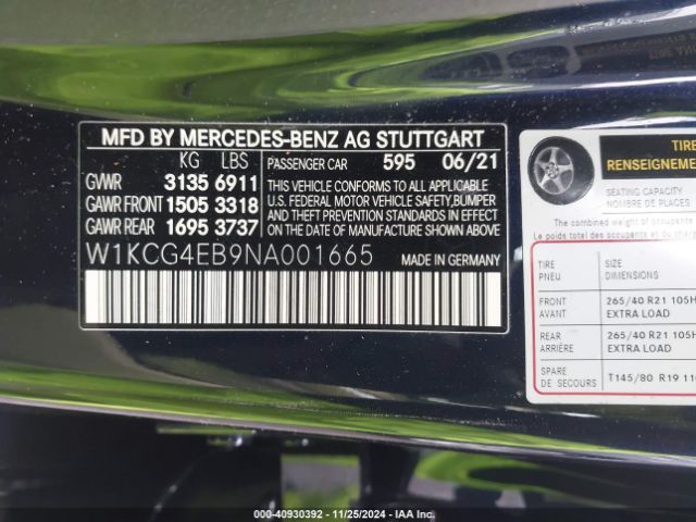 W1KCG4EB9NA001665 Mercedes-Benz Eqs 580 4matic