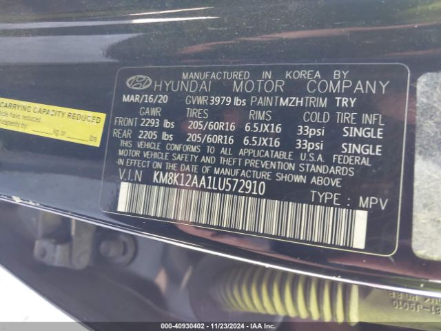 KM8K12AA1LU572910 Hyundai Kona Se