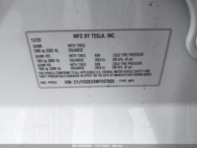 5YJYGDEE8MF097806 Tesla Model Y Long Range Dual Motor All-wheel Drive