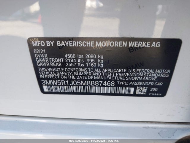 3MW5R1J05M8B87468 BMW 330I