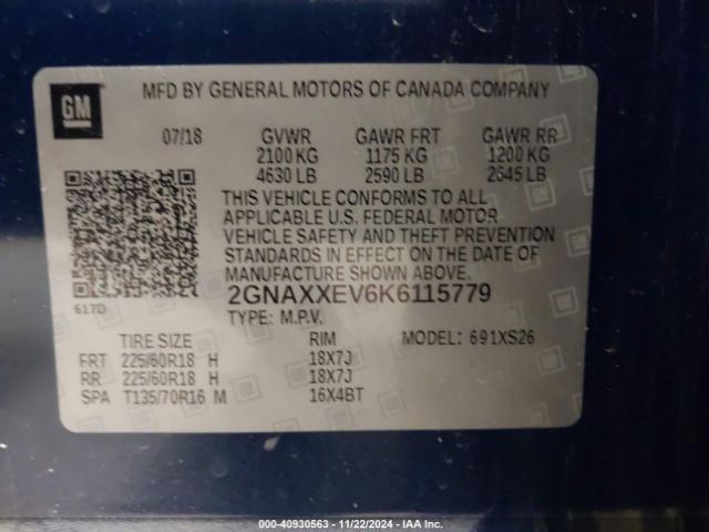 2GNAXXEV6K6115779 Chevrolet Equinox Premier