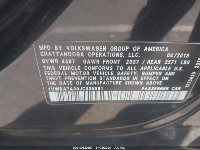 1VWBA7A39JC035981 Volkswagen Passat 2.0t Se