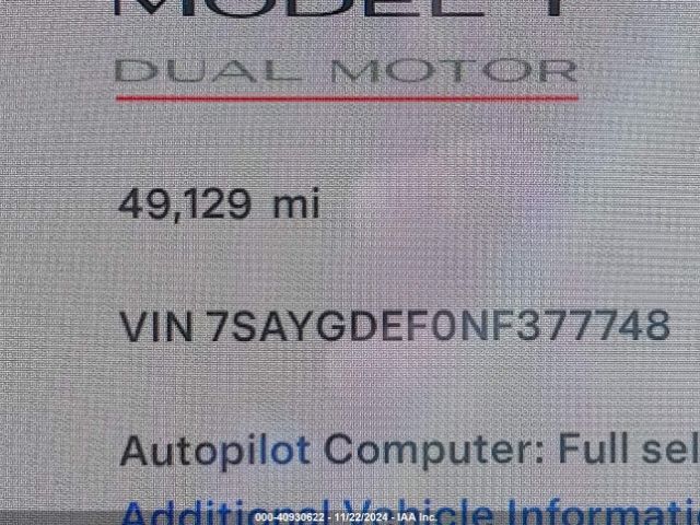 7SAYGDEF0NF377748 Tesla Model Y Performance Dual Motor All-wheel Drive