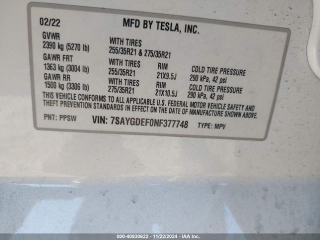 7SAYGDEF0NF377748 Tesla Model Y Performance Dual Motor All-wheel Drive