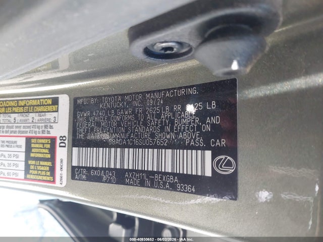 Aukcja sprzedaży 2025 Lexus Es 300h, vin: 58ADA1C16SU057652, numer aukcji: 40930652