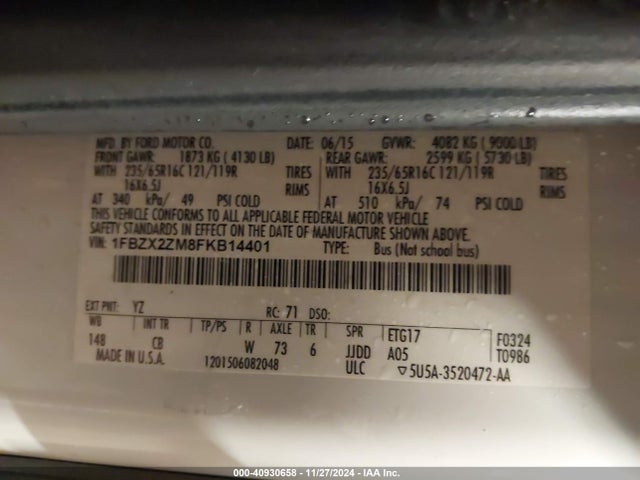 1FBZX2ZM8FKB14401 Ford Transit-350 Xlt