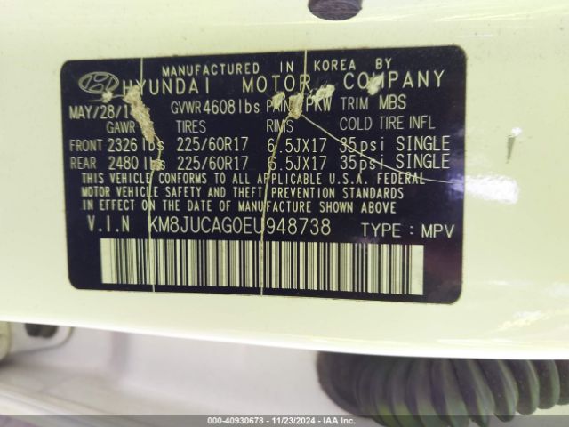 KM8JUCAG0EU948738 Hyundai TUCSON SE