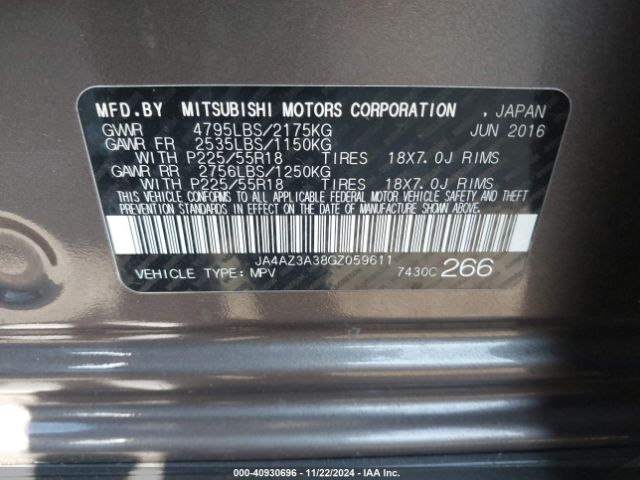 JA4AZ3A38GZ059611 Mitsubishi Outlander Sel