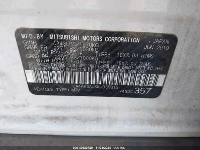 JA4AP3AUXKU035315 Mitsubishi Outlander Sport 2.0 Es