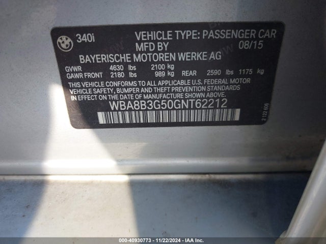 WBA8B3G50GNT62212 BMW 340i