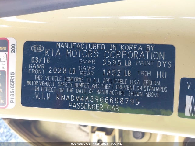 KIA RIO LX 2016 KNADM4A39G6698795 Image 9