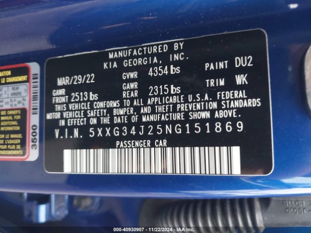 5XXG34J25NG151869 KIA K5 EX
