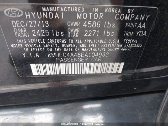 KMHEC4A46EA104933 Hyundai Sonata Hybrid Limited