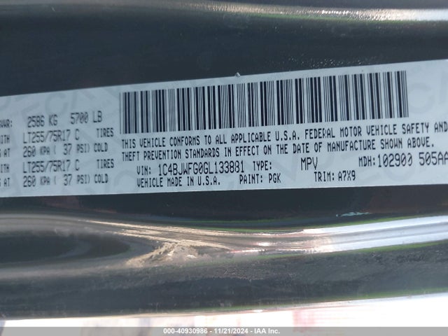 1C4BJWFG0GL133881 Jeep Wrangler Unlimited Rubicon