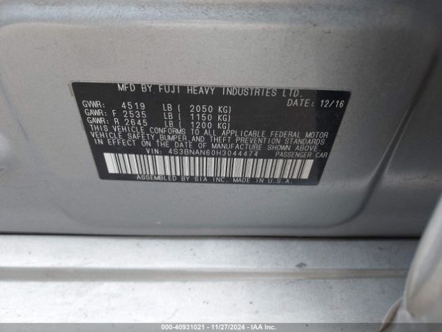 4S3BNAN60H3044474 Subaru Legacy 2.5i Limited