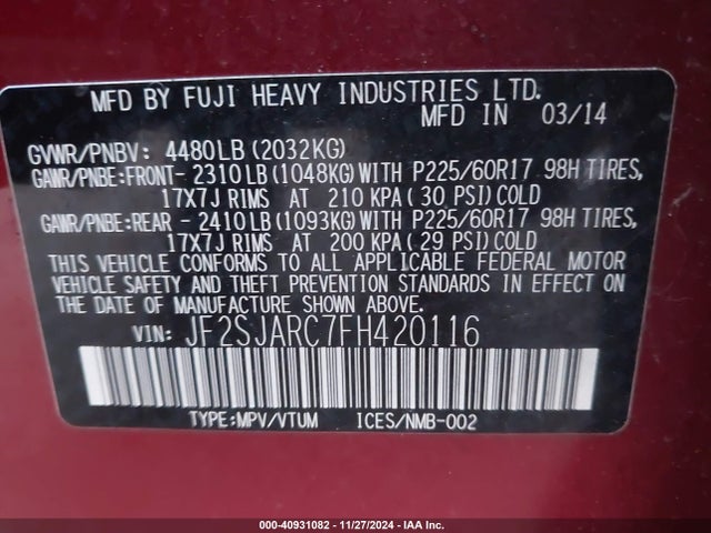 Subaru Forester 2.5i Limited 2015 JF2SJARC7FH420116 Image 9
