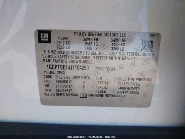 1GCPTEE14J1104250 Chevrolet Colorado Zr2