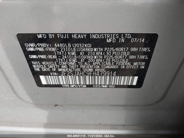 JF2SJAHC9FH479914 Subaru Forester 2.5i Limited