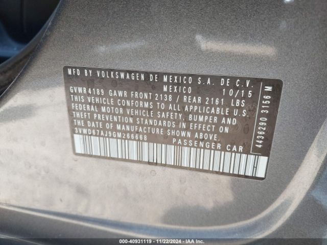 3VWD67AJ9GM266668 Volkswagen Jetta 1.4t Se