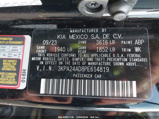 3KPA24AD8PE614819 KIA RIO LX