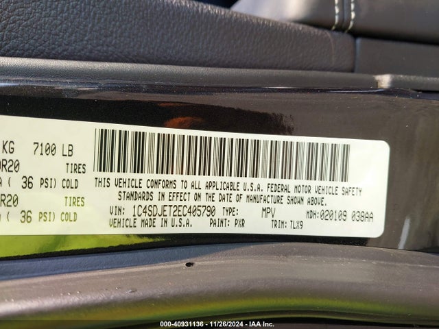 1C4SDJET2EC405790 Dodge Durango Citadel
