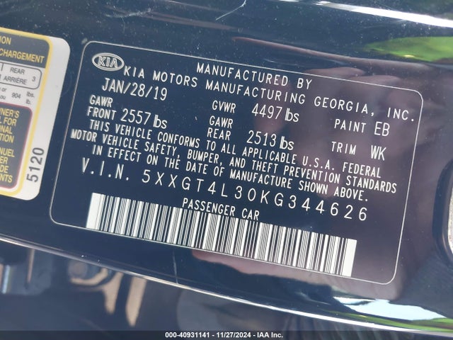 KIA Optima Lx 2019 5XXGT4L30KG344626 Image 9