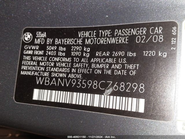 2008 BMW 535XI WBANV93598CZ68298 Photo 8
