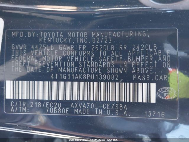 4T1G11AK8PU139082 Toyota Camry Se Nightshade Edition