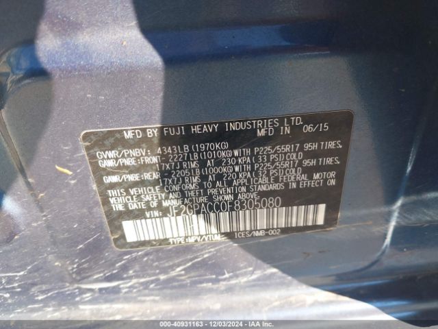 JF2GPACC0F8305080 Subaru Xv Crosstrek 2.0i Premium