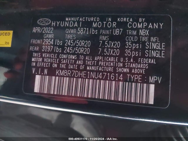 Hyundai Palisade Calligraphy 2022 KM8R7DHE1NU471614 Image 9