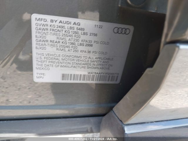 WA15AAFY1P2065776 Audi Q5 Sportback Premium Plus 45 Tfsi S Line Quattro S Tronic