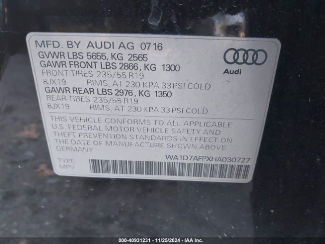WA1D7AFPXHA030727 Audi Q5 3.0t Premium Plus