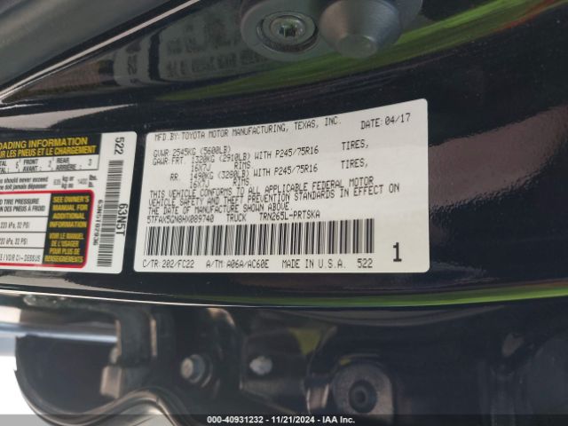 5TFAX5GN8HX089740 Toyota Tacoma Sr5