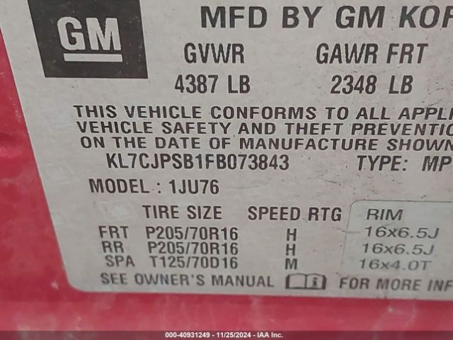 KL7CJPSB1FB073843 Chevrolet Trax 1ls