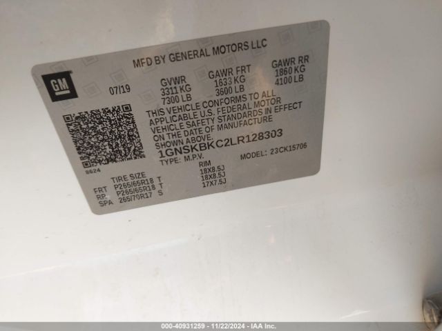 1GNSKBKC2LR128303 Chevrolet Tahoe 4wd Lt