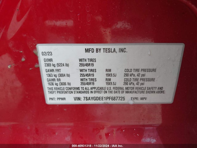 2023 TESLA MODEL Y 7SAYGDEE1PF687725 Photo 8