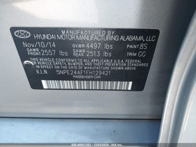 5NPE24AF1FH129421 Hyundai SONATA SE