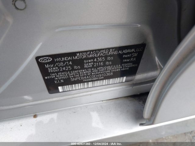 5NPEB4AC0EH910368 Hyundai SONATA GLS